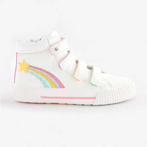 White Rainbow Detail Touch Fastening High Top Trainers (Older Girls)