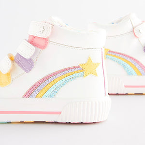 White Rainbow Detail Touch Fastening High Top Trainers (Older Girls)