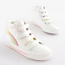 Load image into Gallery viewer, White Rainbow Detail Touch Fastening High Top Trainers (Older Girls)
