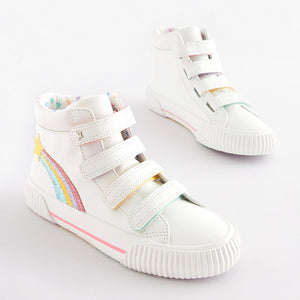 White Rainbow Detail Touch Fastening High Top Trainers (Older Girls)