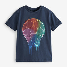 Load image into Gallery viewer, Navy Blue Rainbow Football Graphic Short Sleeve T-Shirt (3-12yrs)
