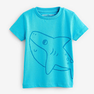 Blue Shark Print Short Sleeve Character T-Shirt (3mths-6yrs)
