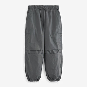 Charcoal Grey Parachute Cotton Cargo Trousers