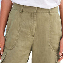 Load image into Gallery viewer, Khaki Green Linen Blend Cargo Taper Trousers
