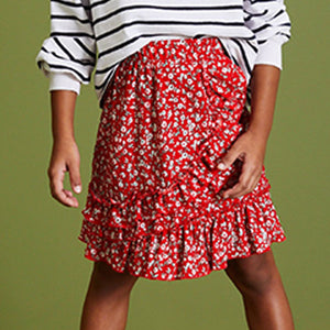Red/ White Ditsy Easy Pull On Jersey Skirt (3-12yrs)