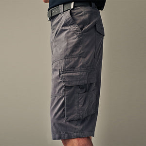 Grey Long Length Belted Cargo Shorts