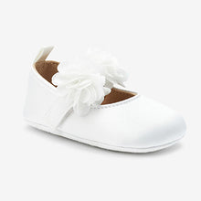 Load image into Gallery viewer, White Satin Bridesmaid Collection Corsage Occasion Baby Shoes (0-12mths)
