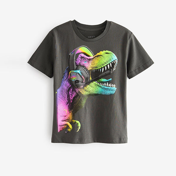 Grey Rainbow Dino Short Sleeve Graphic T-Shirt (3-12yrs)