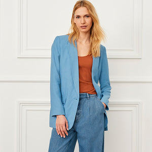 Blue Relaxed Fit Single Breasted Blazer