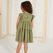 Load image into Gallery viewer, Khaki Green Floral Short Sleeve Tiered Jersey Dress (3mths-6yrs)
