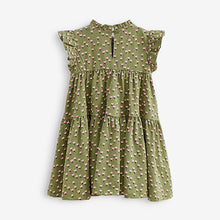 Load image into Gallery viewer, Khaki Green Floral Short Sleeve Tiered Jersey Dress (3mths-6yrs)
