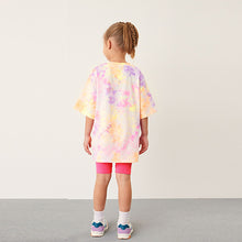 Load image into Gallery viewer, Fluro Pink Tie Die T-Shirt And Cycling Shorts Set (3-12yrs)
