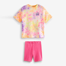 Load image into Gallery viewer, Fluro Pink Tie Die T-Shirt And Cycling Shorts Set (3-12yrs)
