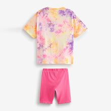 Load image into Gallery viewer, Fluro Pink Tie Die T-Shirt And Cycling Shorts Set (3-12yrs)
