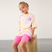 Load image into Gallery viewer, Fluro Pink Tie Die T-Shirt And Cycling Shorts Set (3-12yrs)
