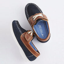 Load image into Gallery viewer, Navy/Tan Boat Shoes (Younger Boys)
