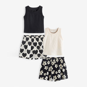 Black/White Heart Flower Short Pyjama Set 2 Pack (5-12yrs)