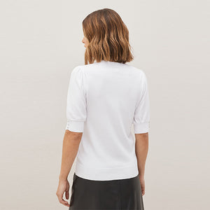 White Gem Detail Short Sleeve Knit Top