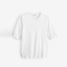 Load image into Gallery viewer, White Gem Detail Short Sleeve Knit Top
