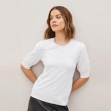 Load image into Gallery viewer, White Gem Detail Short Sleeve Knit Top
