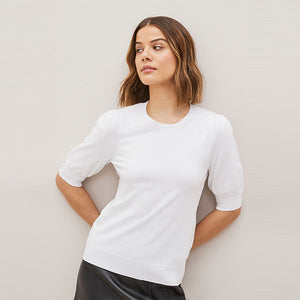 White Gem Detail Short Sleeve Knit Top