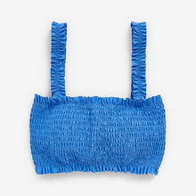 Load image into Gallery viewer, Blue Shirred Bandeau Bikini Top
