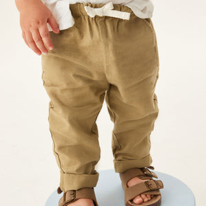 Tan Brown Linen Blend Pull-On Trousers (3mths-6yrs)