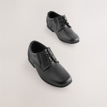 Load image into Gallery viewer, Black Standard Fit (F) School Leather Lace-Up Shoes
