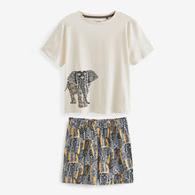 Load image into Gallery viewer, Black /Cream Elephant Cotton Pyjamas Short Set
