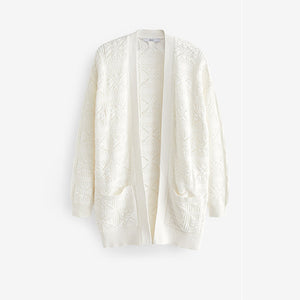 Ecru White Stitch Detail Cardigan