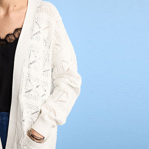 Ecru White Stitch Detail Cardigan