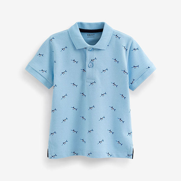 Blue Shark All Over Character Short Sleeves Polo (3mths-6yrs)