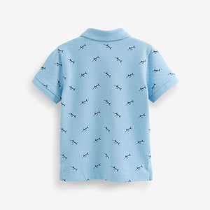 Blue Shark All Over Character Short Sleeves Polo (3mths-6yrs)