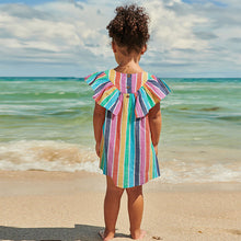 Load image into Gallery viewer, Rainbow Stripe Cotton Ruffle Dress (3mths-6yrs)
