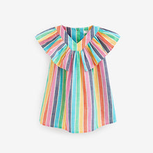 Load image into Gallery viewer, Rainbow Stripe Cotton Ruffle Dress (3mths-6yrs)
