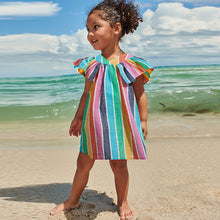 Load image into Gallery viewer, Rainbow Stripe Cotton Ruffle Dress (3mths-6yrs)
