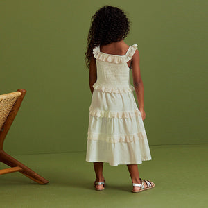 White Broderie Tiered Jersey Midi Dress (3-12yrs)