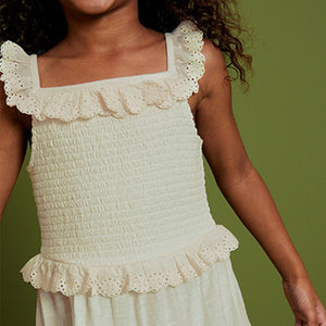 White Broderie Tiered Jersey Midi Dress (3-12yrs)