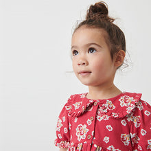 Load image into Gallery viewer, Red Floral Peter Pan Collar Puff Sleeve Cotton Jersey Dress (3mths-6yrs)
