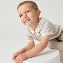 Load image into Gallery viewer, Ecru Cream Knitted Textured Short Sleeve Polo Shirt (3mths-6yrs)
