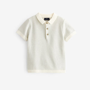 Ecru Cream Knitted Textured Short Sleeve Polo Shirt (3mths-6yrs)