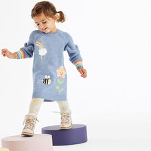 Load image into Gallery viewer, Blue Rainbow Flower Jumper Dress And Tights (3mths-7yrs)
