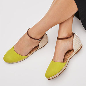 Lime Green Closed Toe Ankle Strap Espadrille Shoes