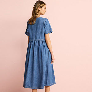 Mid Blue Button Through Denim Midi Dress