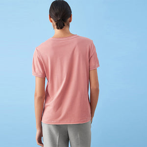 Blush Pink Sparkle Stitch Raw Edge Crew Neck Short Sleeve T-Shirt
