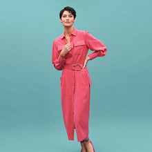 Load image into Gallery viewer, Pink Guava Belted Button Down Shirt Dress
