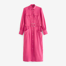 Load image into Gallery viewer, Pink Guava Belted Button Down Shirt Dress
