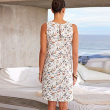 Load image into Gallery viewer, Ecru Cream Floral Print Sleeveless Linen Blend Mini Shift Dress
