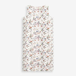 Ecru Cream Floral Print Sleeveless Linen Blend Mini Shift Dress