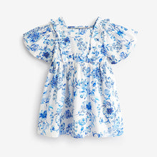 Load image into Gallery viewer, Blue Floral Printed Puff Sleeves Dress (3mths-6yrs)

